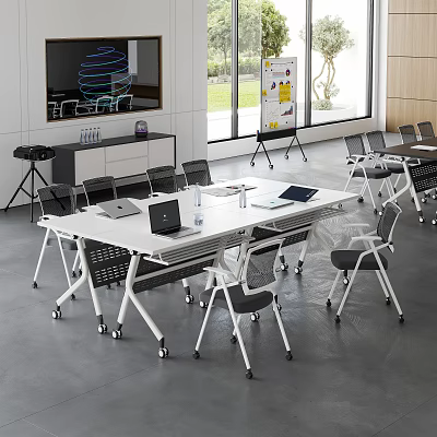 Modern Meeting Room Interior With Long Table Ergonomic Chairs And Laptops 3d model