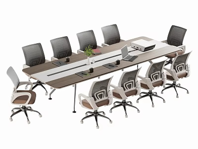 Modern Conference Table With Ergonomic Office Chairs Laptop And Green Plant Setup 3d model
