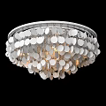 Modern White Shell Shaped Chandelier with Circular Frame and Hanging Decorative Discs 3d model