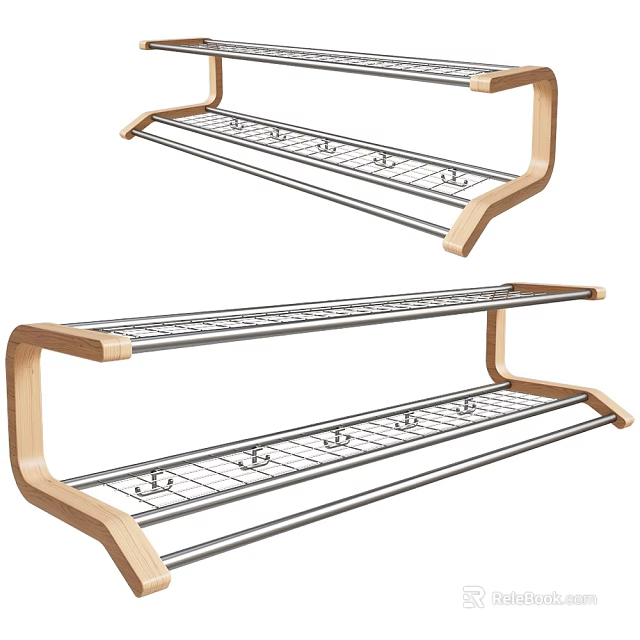 Modern Wooden And Metal Wall Cabinets With Hanging Hooks For Home Storage Organization 3d model 