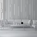 Modern Gray Sofa And Coffee Table Set With Accent Chairs Dark Textured Wall 3d model