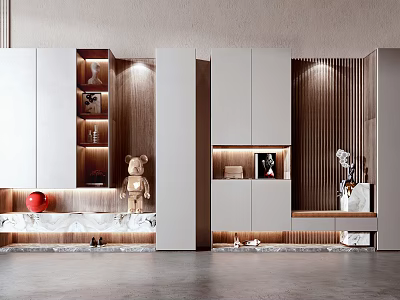 Elegant Modern Shoe Cabinet Design With Display Shelves Built In Lighting And Marble Countertop 3d model