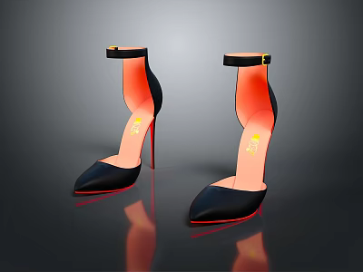 Stylish Women's Black High Heels With Ankle Strap And Red Sole Design 3d model