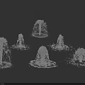 Multiple Abstract Digital Fountains in Dot Matrix Design on Black Background 3d model
