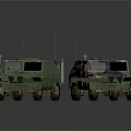 Green And Camouflage Military Vehicles With Off Road Design And Antennas