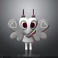 Cute Cartoon Character with Pink Wings Heart Shapes Big Rainbow Eyes and Red Horns