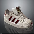 Stylish White Red Striped Sneakers With Classic Brand Logo On Tongue And White Laces