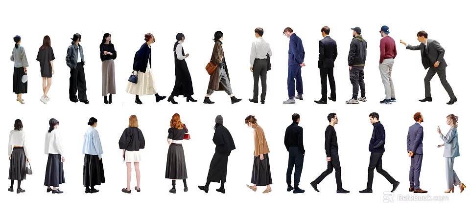 Diverse Group of People Wearing Different Outfits and Walking in Various Poses 3d model 