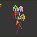 Five Yellow And White Decorated Axes With Brown Handles Crossed Together