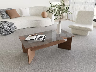 Modern walnut glass coffee table sofa coffee table combination wind 3d model