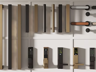 Various Stylish Door Handles With Metallic Finishes In Black Gold And Copper Colors 3d model