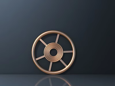 Copper Colored Circular Hardware Wheel Tool Featuring Spokes On Dark Background With Reflection 3d model
