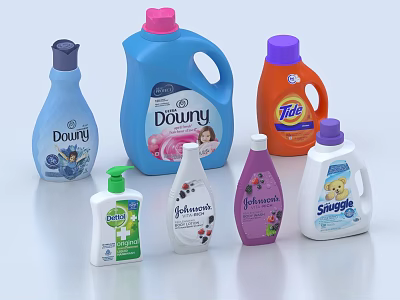Household Cleaning Products Including Laundry Detergents And Hand Soaps In Various Colors 3d model