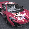 Pink Sports Car With Vibrant Anime Character Art On Exterior