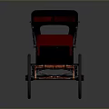Vintage Horse Carriage With Dark Blue Canopy Red Seats Black Body And Large Wheels