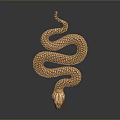 Shiny Golden Reptile Snake with Scaled Skin Coiled on Dark Reflective Surface