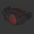 Futuristic Black Airplane With Red Glowing Elements Gear Structure And 3D Design