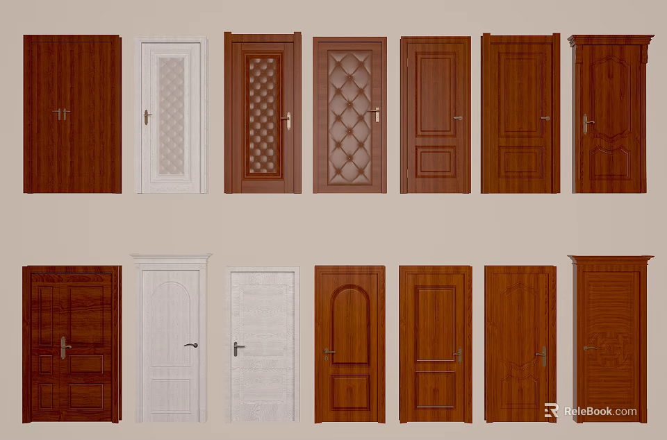 Swing Doors Various Designs and Styles for Home Interior with Wooden and White Panels 3d model 