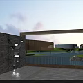 Elegant Clubhouse Entrance Design With Stone Wall Water Feature And Scenic View