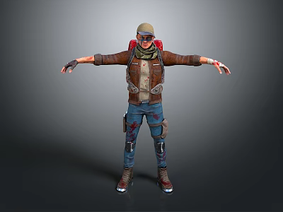 Man in Brown Jacket with Scarf Jeans and Backpack Standing with Arms Outstretched 3d model