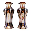 Decorative Ornament Set With Ceramic Vases Floral Patterns Black Gold White Design 3d model