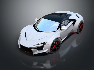 White Sleek Convertible Sports Car With Black Roof And Red Rims 3d model