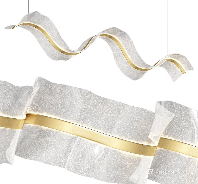Wave Shaped Silver Pendant Light With Gold Accents For Modern Spaces 3d model 