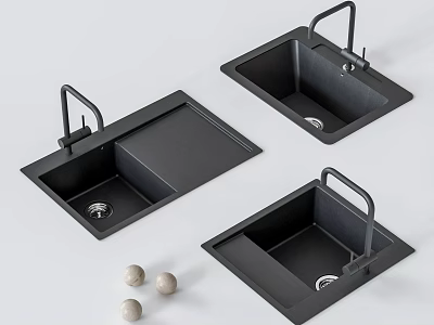 Modern Black Kitchen Sinks With Faucet And Decorative Balls Design 3d model