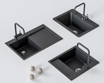 Modern Black Kitchen Sinks With Faucet And Decorative Balls Design 3d model