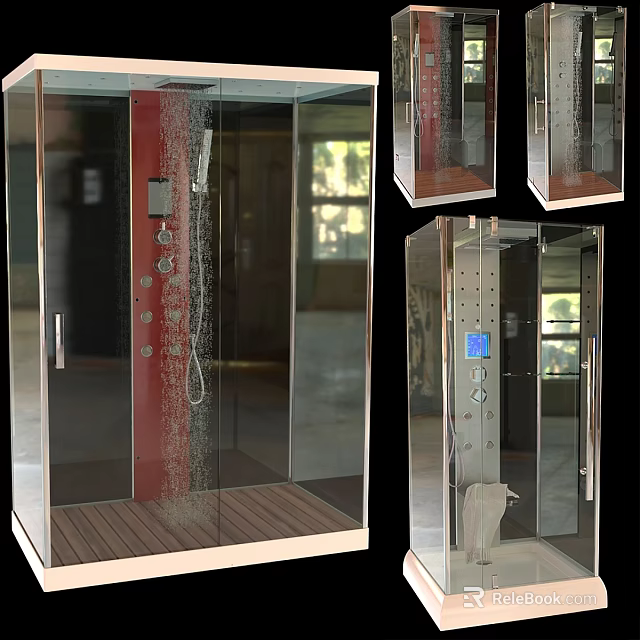 Modern Steam Shower Sauna Interior With Glass Enclosure Multiple Jets And Control Panel 3d model 