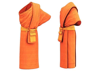 Orange Robe With Belt And Pocket Front Back Detailed Design View 3d model