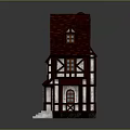 Traditional Half Timbered House With Red Brown Roof White Walls And Wooden Frames