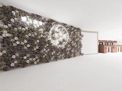 Floral Wall Decor With Purple White Flowers Circular Ornament White Room Background And Brown Furniture 3d model