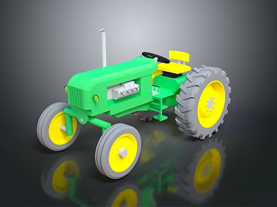 Classic Green Toy Tractor With Yellow Seat And Large Gray Wheels 3d model