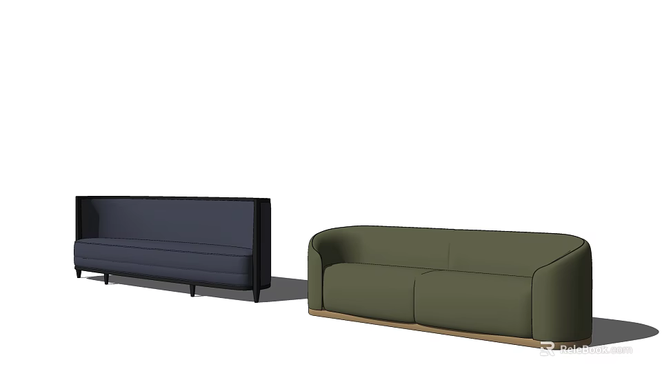 Modern Sofa Set Featuring Navy Blue Linear And Green Curved Designs 3d model
