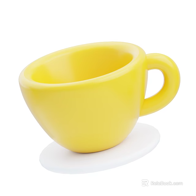 Vibrant Yellow Cup on White Saucer Perfect for Tea or Coffee 3d model 