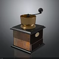 Vintage Manual Coffee Grinder With Copper Bowl And Wooden Base Design