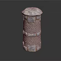 Medieval Stone Tower Featuring Detailed Brick Texture Circular Top And Layered Structure