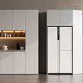 Modern White Kitchen Cabinets With Integrated Refrigerator And Sleek Storage Design 3d model