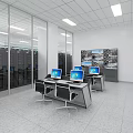 Neatly Arranged Server Room With Black Cabinets White Ceiling And Gray Floor
