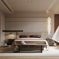Modern Bedroom Interior With Neutral Tones Bed Headboard Bench Table Lamp And Artwork 3d model