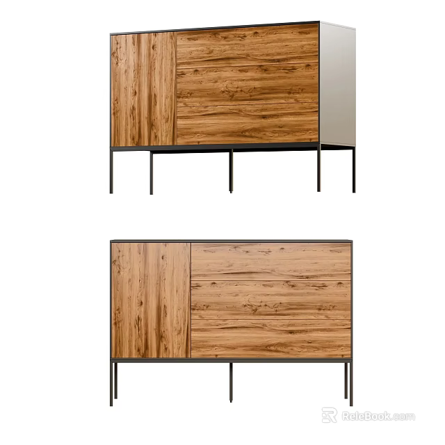Modern Wooden Storage Cabinet Design With Two Doors And Black Legs 3d model 