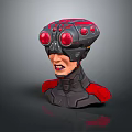 3D Sci-Fi Character Bust With Mechanical Red Helmet Armor And Biological Face 3d model