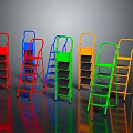 Colorful Metal Ladders In Various Colors Standing On Reflective Floor