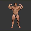 Muscular Man Flexing Biceps In Black Briefs Showcasing Muscular Physique On Dark Background 3d model