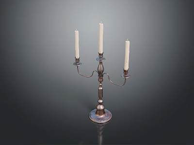 Elegant Classic Candelabra With Three White Candles And Metal Shiny Base 3d model