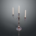 Elegant Classic Candelabra With Three White Candles And Metal Shiny Base