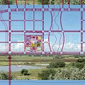 Modern School Building Architecture With Pink Facade Green Lawn And National Flag