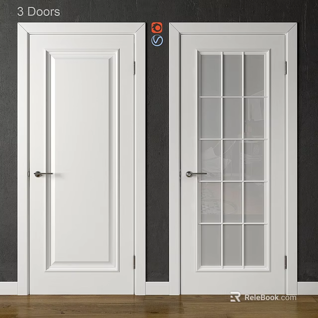 Modern White Swing Doors With Glass Panel Grid And Metal Handle Interior 3d model 