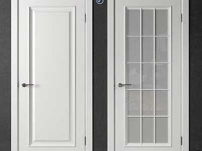 Modern White Swing Doors With Glass Panel Grid And Metal Handle Interior 3d model